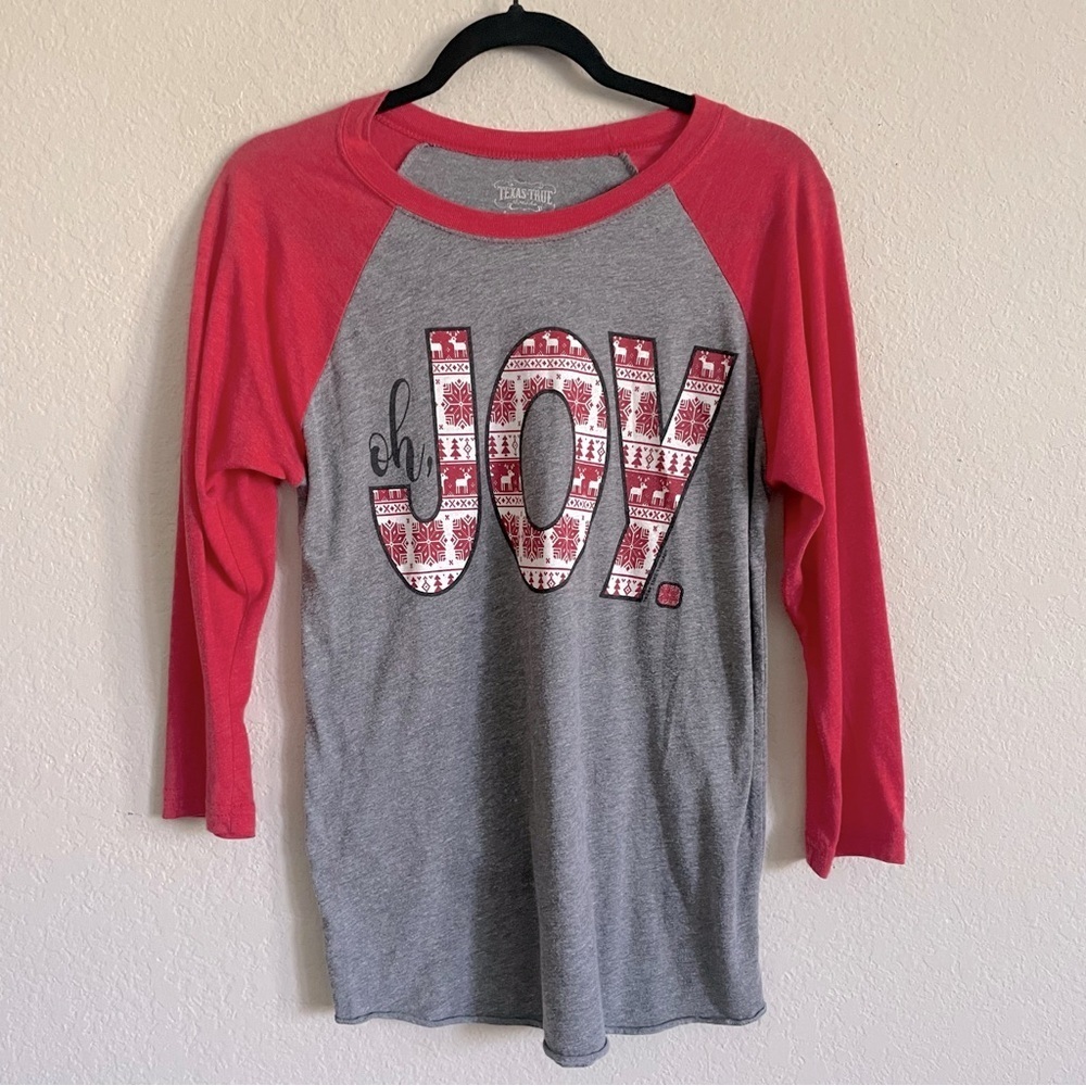 Texas True Christmas baseball tee size Small oh JOY holidays pajamas casual